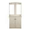 HALL TREE & CABINET "Vintage Antique White Hall Tree with Spacious Storage ‚Äì Elegant Entryway Furniture with Robust Metal Hooks"