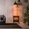 14" 1400W Overheating Safety Protection Freestanding Electric Fireplace Space Stove Heater with Flame