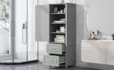 Tall Bathroom Storage Cabinet, Freestanding Storage Cabinet with Two Drawers and Adjustable Shelf, MDF Board with Painted Finish, Grey
