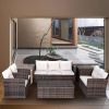 Patio Furniture Set, 6-Piece Patio Furniture Sets Outdoor Wicker Conversation Sets All Weather PE Rattan Sectional Sofa Set with Cushions & Desktop St